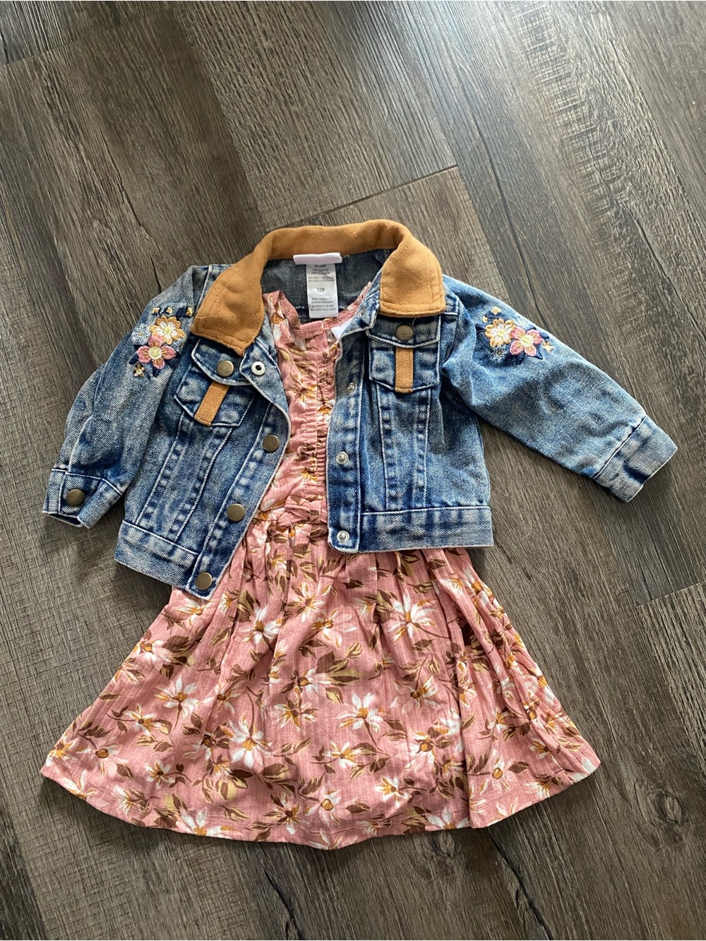 Baby 12 month floral dress with embroidered jean jacket